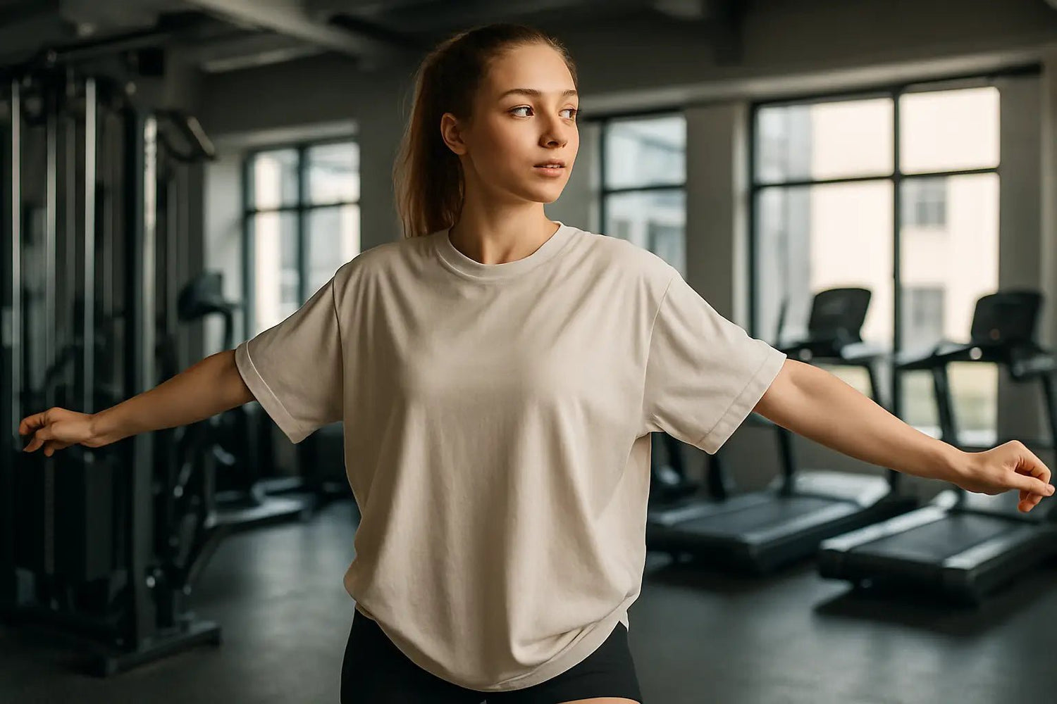 Oversized Shirt im Gym: echte Bewegungsfreiheit