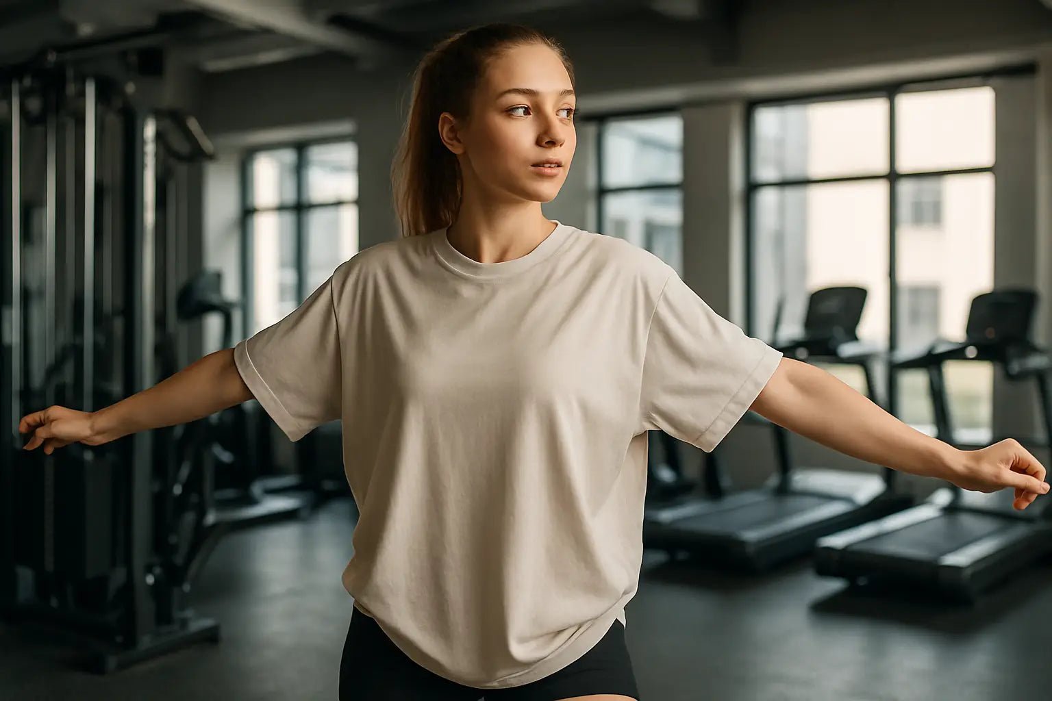 Oversized Shirt im Gym: echte Bewegungsfreiheit